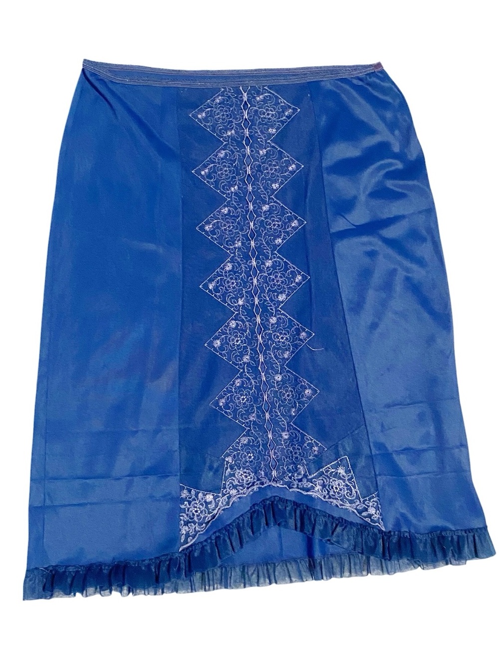 Vintage Blue Lace-Trim Slip Skirt for Women Size Medium